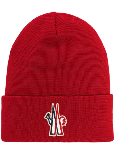 Shop Moncler Logo-patch Beanie Hat In Red