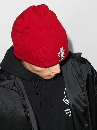Shop Moncler Logo-patch Beanie Hat In Red