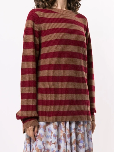 Lhd Horizontal Stripe Knit Jumper In Red