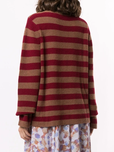 Lhd Horizontal Stripe Knit Jumper In Red