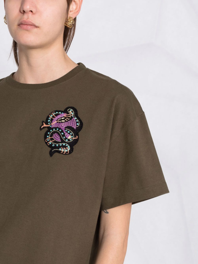 Etro Beaded Motif-patch Oversized T-shirt In Green