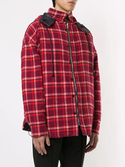 Shop Juun.j Check Print Padded Jacket In Red