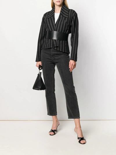 Pre-owned Versace 1980's Striped Slim Jacket In Black