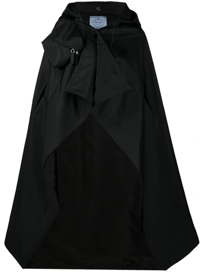 Prada Black Gabardine Re-nylon Hooded Cape In Black