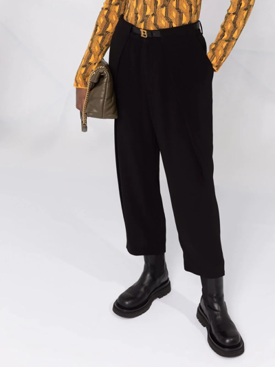 Balmain Cropped Straight-leg Crepe Harem Trousers In Black
