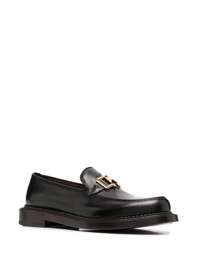 Shop Ferragamo Gancini And Stud Leather Loafers In Black