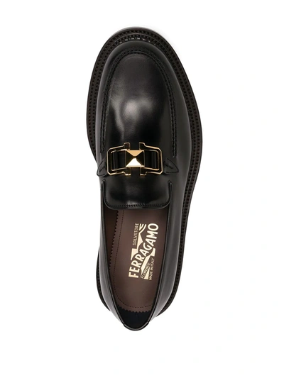 Shop Ferragamo Gancini And Stud Leather Loafers In Black