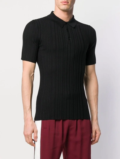Men's Ribbed Knit Wool Polo Shirt In Black