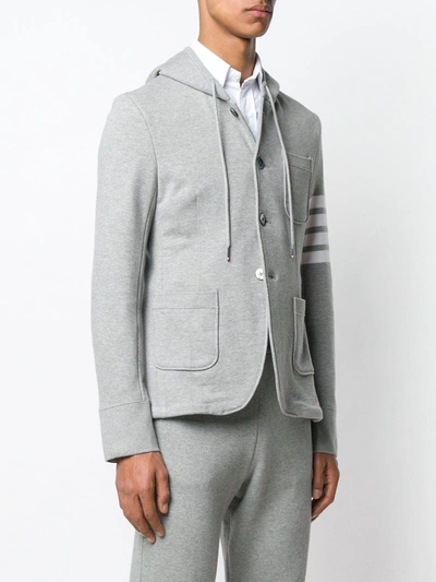 Shop Thom Browne 4-bar Hooded Single-breasted Blazer In Grey