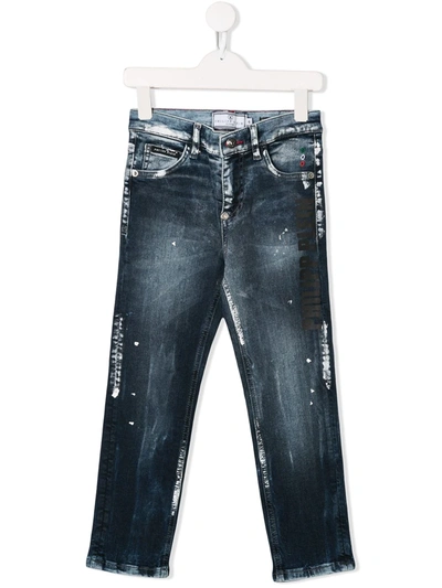 Shop Philipp Plein Junior Paint Splatter Jeans In Blue