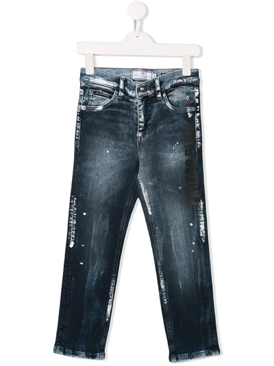 Philipp Plein Junior Paint Splatter Jeans In Blue