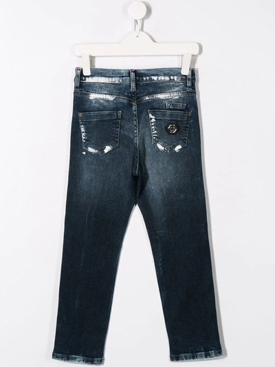 Philipp Plein Junior Paint Splatter Jeans In Blue