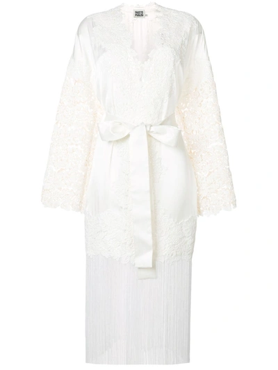 Shop Fausto Puglisi Fringed Tie Waist Coat In White