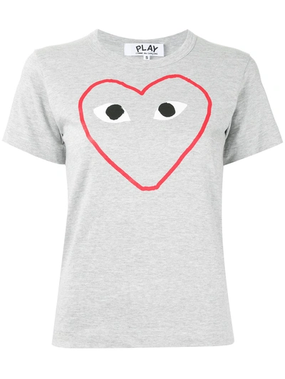 Shop Comme Des Garçons Play Logo-print Crew Neck T-shirt In Grey