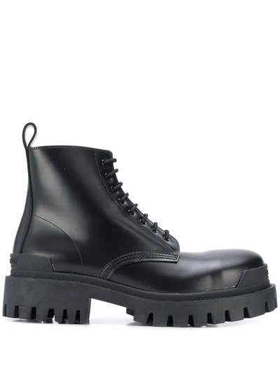 Balenciaga Strike Lace up Boots In Black ModeSens
