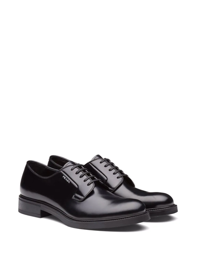 Shop Prada Brushed-leather Derby Shoes In Black