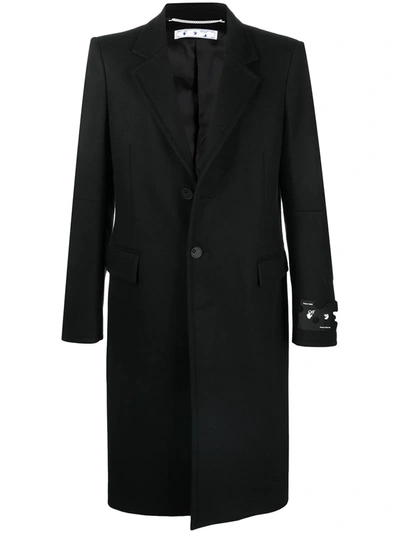 Shop Off-white Logo Embellished Single-breasted Coat In Black