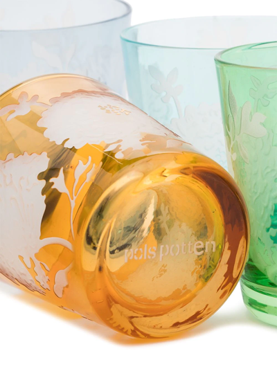 Pols Potten Multicolour Peony Drinking Glass Set In Green