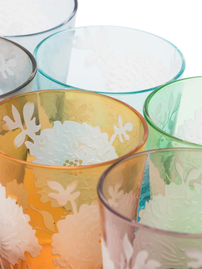 Pols Potten Multicolour Peony Drinking Glass Set In Green