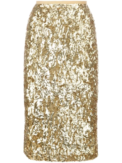 Shop Michael Kors Sequinned Pencil Skirt In Gold