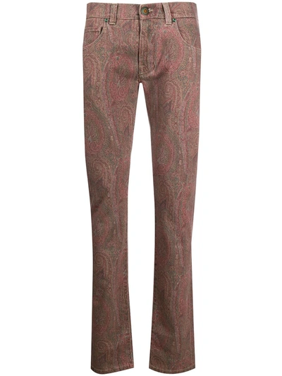 Shop Etro Paisley Printed Bootcut Jeans In Brown