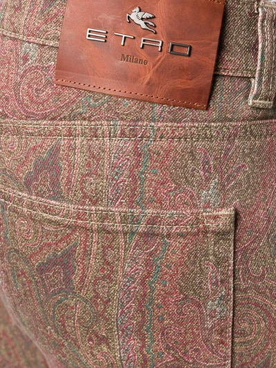 Shop Etro Paisley Printed Bootcut Jeans In Brown