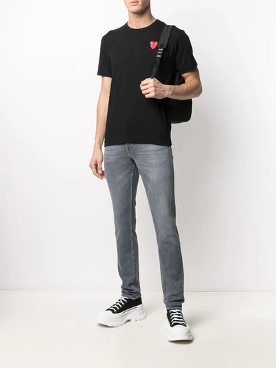 Shop Comme Des Garçons Play Embroidered-logo Cotton T-shirt In Black