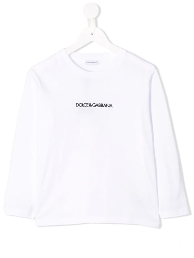 Shop Dolce & Gabbana Logo Print Long-sleeve Top In White