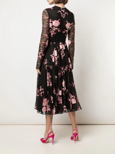 Giambattista Valli Floral Embroidered Pleated Skirt Dress In Black