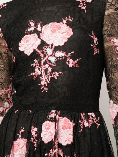 Giambattista Valli Floral Embroidered Pleated Skirt Dress In Black