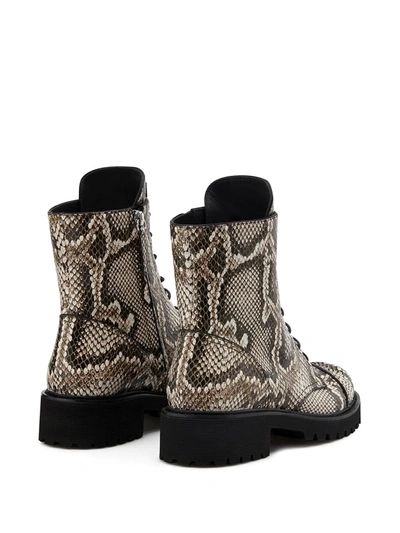 Giuseppe Zanotti Python-embossed Leather Combat Boots In Brown
