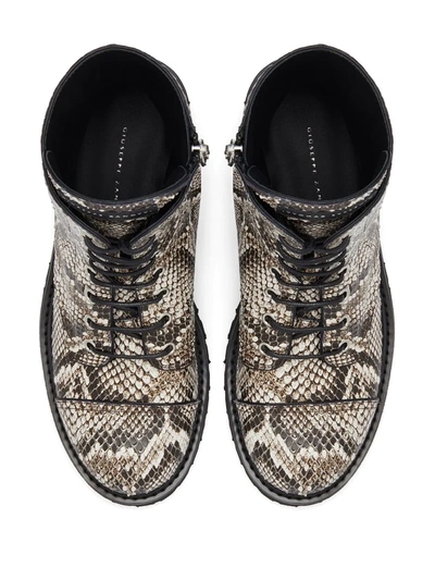 Giuseppe Zanotti Python-embossed Leather Combat Boots In Brown