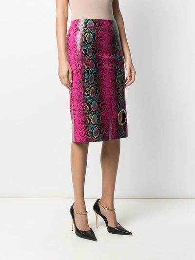Versace Python-print Leather Skirt In Pink