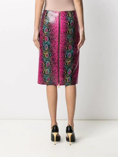 Versace Python-print Leather Skirt In Pink