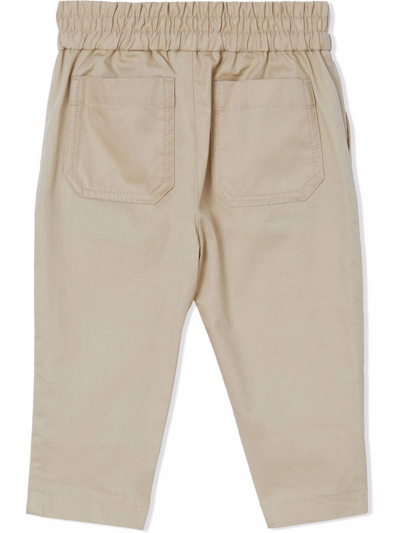 Shop Burberry Embroidered Monogram Trousers In Neutrals