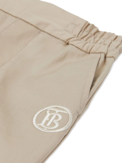 Shop Burberry Embroidered Monogram Trousers In Neutrals