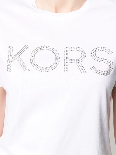 Shop Michael Michael Kors Crystal Embellished Logo T-shirt In White