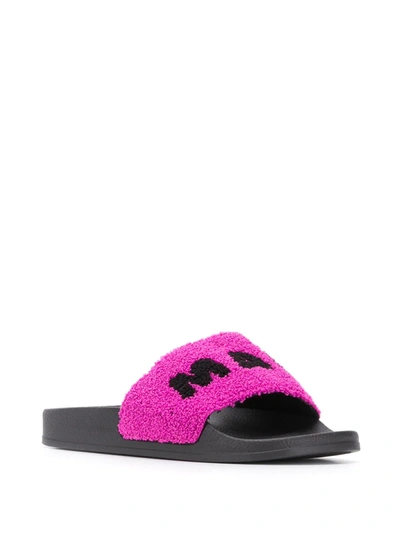 Shop Marni Fluffy Logo Slides In Pink