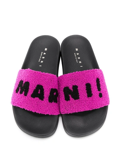 Shop Marni Fluffy Logo Slides In Pink