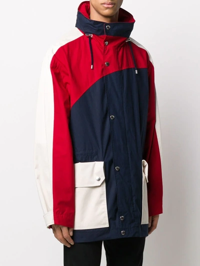 Kenzo Long Colour Block Parka Jacket In Blue
