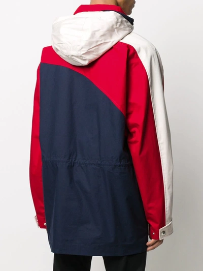 Kenzo Long Colour Block Parka Jacket In Blue
