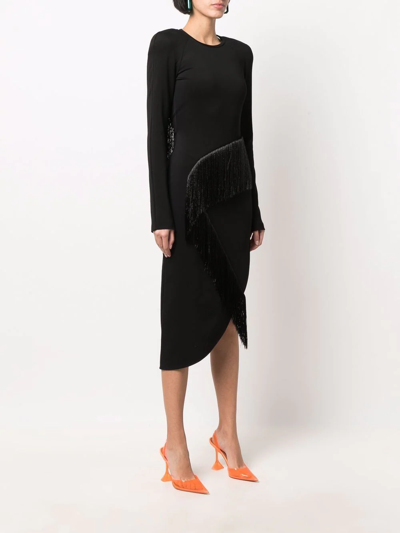Shop Attico Panelled Long-sleeved Midi Dress In Black