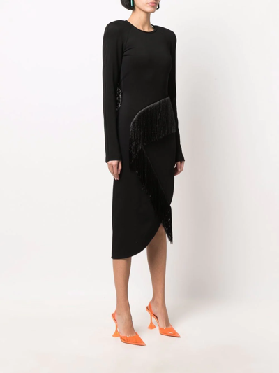Attico Panelled Long-sleeved Midi Dress In Black