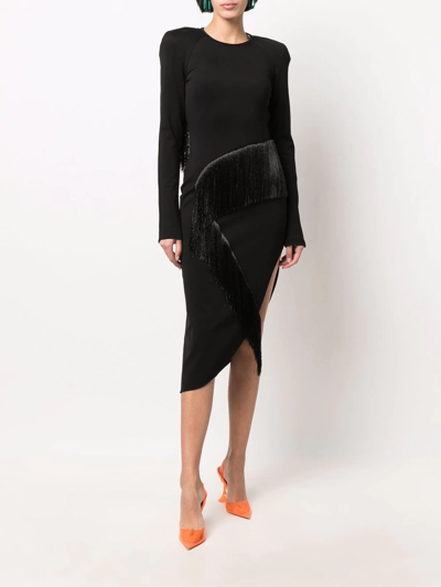 Attico Panelled Long-sleeved Midi Dress In Black