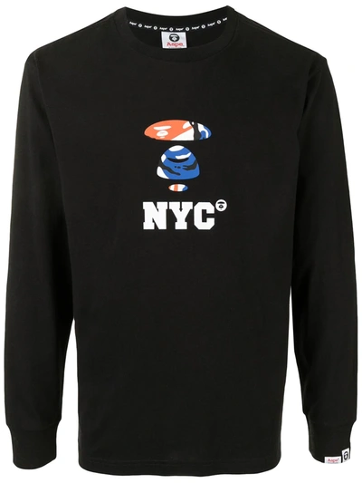 Shop Aape By A Bathing Ape Nyc Print Long-sleeve Shirt In Black