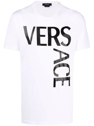 Shop Versace Logo-print Slim-fit T-shirt In Weiss