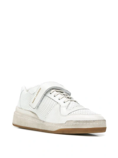 SAINT LAURENT DISTRESSED TOUCH-STRAP SNEAKERS - 白色