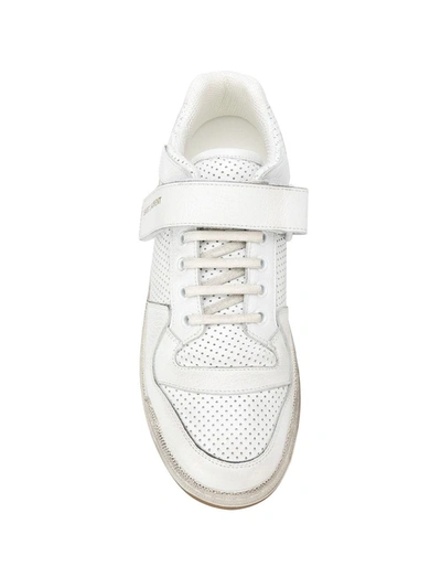 SAINT LAURENT DISTRESSED TOUCH-STRAP SNEAKERS - 白色