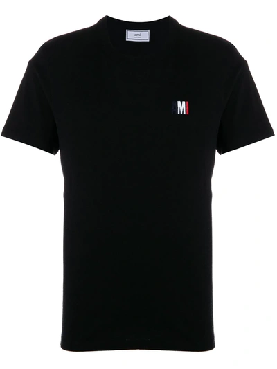 Shop Ami Alexandre Mattiussi Embroidered Logo Crew Neck T-shirt In Black