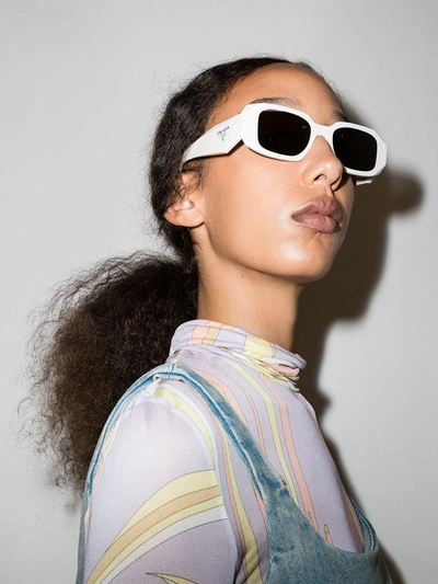 Prada Symbole Geometric-frame Sunglasses In White